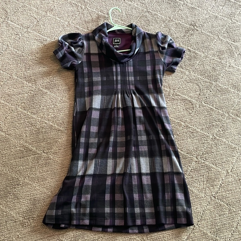 Plaid dress-purple, black, and gray.